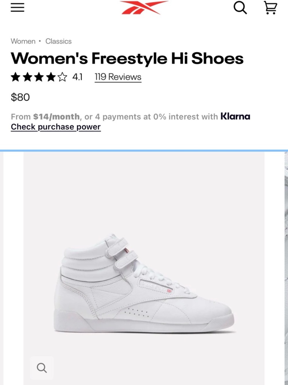 Reebok Women's Freestyle Hi Sneakers - White - Picture 5 of 5